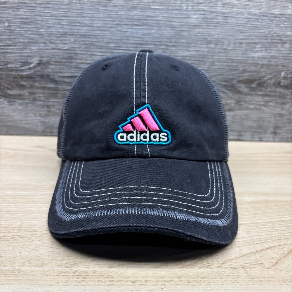 Adidas Hat Cap Strap Back Black White Pink Blue Contrast Stitching Logo Mens